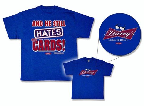 Mens Chicago Cubs 'Harry's Looking Down' (Cards) Blue Tee - M
