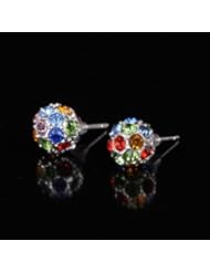 One Set Metal Inlaid with Colorful Rhinestone Ball-shaped Charm Ear Stud