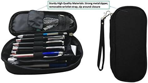 RW Collections Extra Large Pencil Case, Gadget Purse, Travel Organizer Planner Pouch Bag with Removable Wristlet Strap (Black)