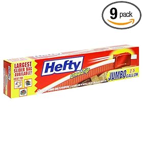 Hefty One Zip 2.5 Gallon Jumbo Storage/Freezer Bags, Case Pack, Nine - 12 Count Boxes (108 Bags)
