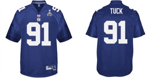 2012 Super Bowl Xlvi NEW York Giants #91 Justin Tuck Blue Jerseys Authentic Football Jersey (XL/52)