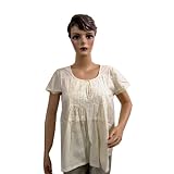 Womens Bohemian Fashion Tunic Top Summer Cotton Ivory Blouse Small Size