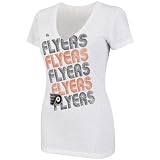 NHL Women's Philadelphia Flyers City Pretty Short Sleeve Deep V-Neck Confetti Flecked Tee (White With Multi, Medium)