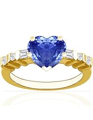14K Yellow Gold Heart Cut Blue Sapphire Ring With Sidestones