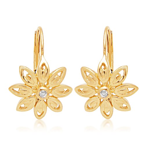 10k Yellow Gold Flower Diamond Leverback Earrings (0.01 cttw, I-J Color, I2-I3 Clarity) 10k Yellow Gold Flower Diamond Leverback Earrings (0.01 cttw, I-J Color, I2-I3 Clarity)