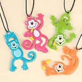  Pack Of 12 Monkey Necklaces ~ Assorted Neon Colors - Party Favors