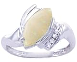 14K Yellow or White Gold Marquis Gemstone and Diamond Ring-Opal-full, half sizes from 5-8.5