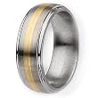 14k Gold Inlaid Ridged Edge Brushed & Polished Titanium Ring (8.0 mm) With Wood Box - Sizes 8.5-12