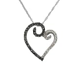 10K White Gold 1 4 CTTW Black and White Diamond Open Heart Pendant, 18
