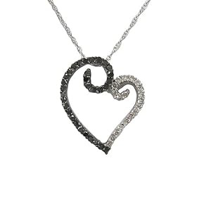 Buy 10K White Gold 1 4 CTTW Black and White Diamond Open Heart Pendant, 18 by Amazon.com Collection