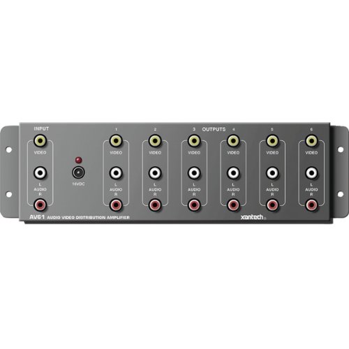 1 - 6-Way A/V Distribution Amp, Gives ability to split stereo A/V signals 6 ways without any splitter loss, Prevents audio distortion by buffering sources, AV61