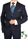 Giorgio Modern Men's Suit Made in Italy 2 Button Jacket Flat Front Pants Wool Dk Navy