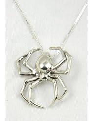 Sterling Silver Large Spider Pendant Necklace Goth Arachnid w Chain A Marty Magic Creation
