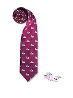 SILVIO SILVANI Pack Corbata Morada Con Vespas En Azul + Gemelos Fantasia De Vespa Rosa