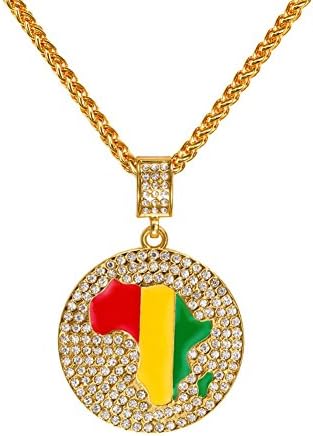 Hip Hop Bling Afria Map 18K Gold Plated Iced Out Rope Chain Necklace Pendant