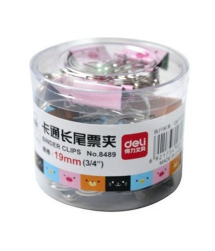 Deli Cartoon Binder Clips ,19mm ,Assorted Colors ,24 Clips per Tub (8489)