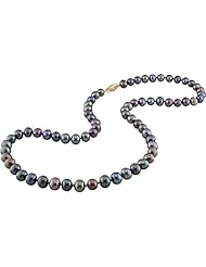 14k Yellow-Gold 6-6.5 MM Black Freshwater Cultured Pearl Strand, 24"