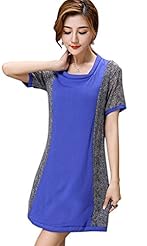 Short Sleeves Shift Round Neck Cotton/Linen  Dress