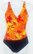 Marsol Missy 1PC Surplice Wrap Swimsuit Black/Orange Print Sizes 32(8) - 40(16)