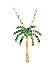 14K Yellow Gold Tsavorite and Yellow Sapphire Palm Tree Necklace -- LIFETIME WARRANTY