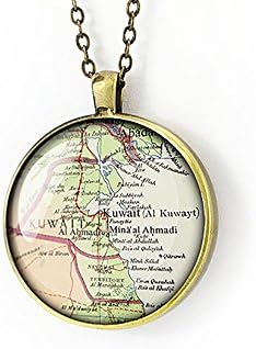 1953 vintage Kuwait map necklace round silver pendant forever love gift for mother