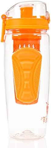 Fruit Flavor Infuser Water Bottles - 32oz - Large Infusing Basket for Colorful Display - Trendy Cool Gift of Fitness for Your Special Friend, Mom, Dad, Men, Women, Kids (Orange)