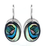 Sterling Silver Abalone Inlay Oval Drop Earrings