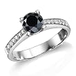 Certified, Round Cut, Solitaire Diamond Ring in 14K Gold / White (1 ct, Black Color, VS2 Clarity)