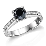 1/2 ct, Black Color, SI1 Clarity, Certified, Round Cut, Diamond Engagement Ring in 14K Gold / White