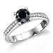 1 ct, Black Color, VS2 Clarity, Certified, Round Cut, Diamond Engagement Ring in 14K Gold / White