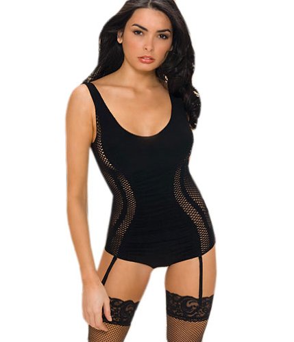 SeXy Black Seamless Teddy Fishnet Detachable Garters