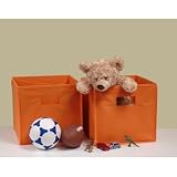 Sourcing Solutions 2-Piece Folding Storage Bins Set, Orange with Open Handles