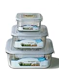 Review Innova 1318 / Kinetic Glasslock 3 Piece Square Glass Food Storage Set With Locking Lids