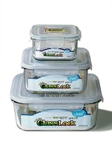 Kinetic Glasslock 3 Piece Square Glass Food Storage Set With Locking Lids
