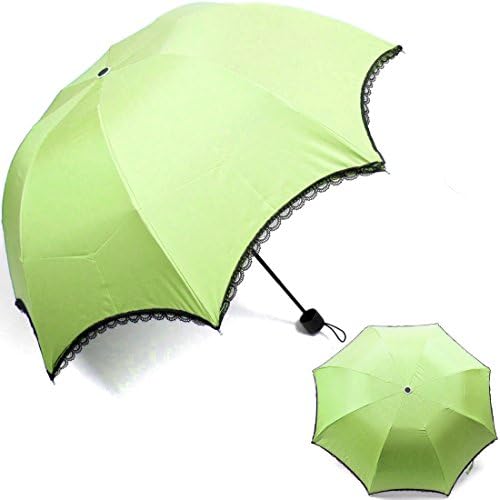 kilofly Arched Folding Parasol Umbrella with Black Lace Trimming, UPF 40+, Aqua Green