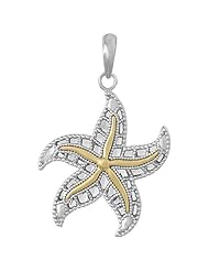 925 Solid Sterling Silver Nautical Necklace Charm Pendant, 14K Gold Starfish Sea Star