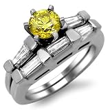 1.01ct Canary Yellow Round Diamond Engagement Ring Bridal Set 14k Gold