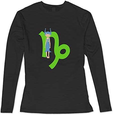 Capricorn Zodiac Womens 100% Cotton Pullover Long Sleeve T-shirt Black