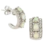 Silver Created Opal Genuine Diamond J-Hoop Earrings
