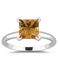 1.65 Cts of 7 mm AA Princess Citrine Solitaire Ring in 14K White Gold