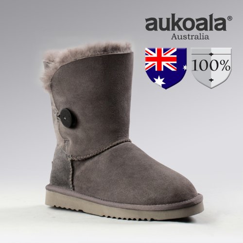 Aukoala Australia Sheepskin Warm Bailey Button Winter Boots For Womens_Gray_Us Size 9 On Sale