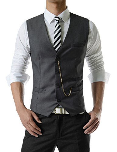 TheLees (GVE) Mens Business Slim Fit Chain Point 4 Button Vest Waist Coat DARKGRAY US XL(Tag size 3XL)