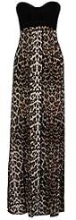 Plus Size Strapless Animal Print Bandeau Neck Full Length Grecian Elastane/Polyester Maxi Dress 