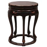 EXP Handmade 21" Plum Flower-Shaped Round End Table With Cabriole Legs & Smooth Black Finish