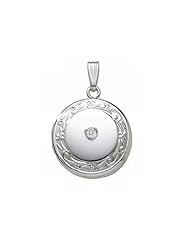 14K White Gold Cremation and Hair Locket w/ Diamond Center 3/4 inch x 3/4 in Solid 14K White Gold
