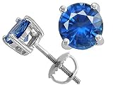 2.00 cts Genuine 6mm. Sapphire Screw Back Earring Studs - 14kt White or Yellow Gold
