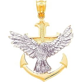 14K Two Tone Gold Mariners Cross & Eagle Pendant