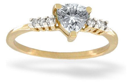 14K Yellow Gold Genuine Trillion White Topaz and Diamond Ring