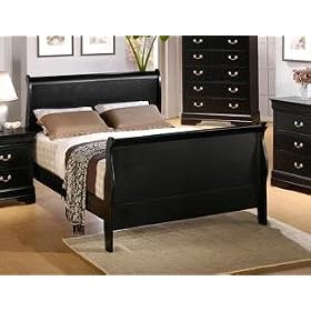 Queen Size Sleigh Bed Louis Philippe Style in Black Finish