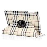 Ctech Stylish Plaid (ivory/gray) PU Leather Case With 360 degrees Rotating Swivel Stand for Apple iPad mini 7.9 inch tablet, Supports Auto Sleep/Wake Features